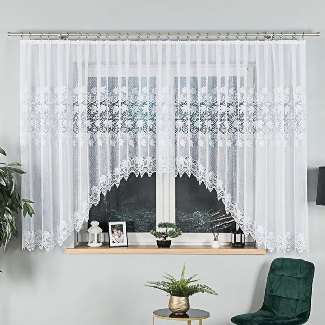Markizeta Elżbieta - Jacquard Gordijn - 530x160 cm - Bladpatroon - Podcięcie wit
