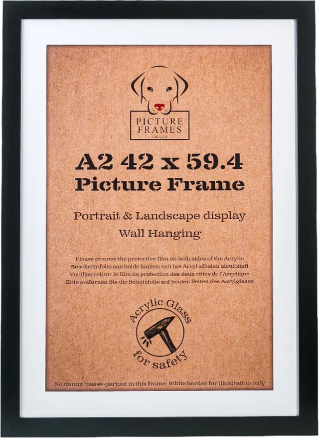 Picture Frame UK Fotolijst Fotomaat A2 (42x59,4 cm) - MDF Hout - Zwart - Fotokader - 25mm profielbreedte - Posterlijst
