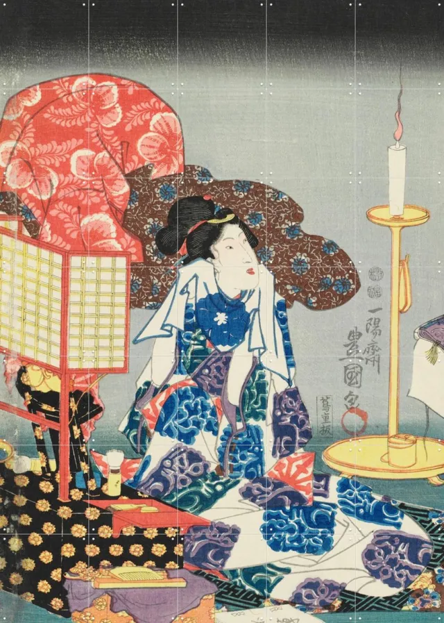 IXXI Fashionable brocade patterns of the Imperial palace 1, Utagawa Kuniyoshi & Victoria and Albert Museum - 100 x 140 cm - Grote wanddecoratie en Blauw