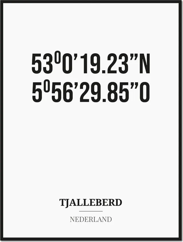 Studio216 Poster/kaart TJALLEBERD met coördinaten zwart, wit
