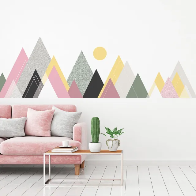 Ambiance Sticker Muurstickers - Decoratie voor slaapkamer/woonkamer - Gigantische Scandinavische bergmuursticker VOGIA - 95x135cm Multi color