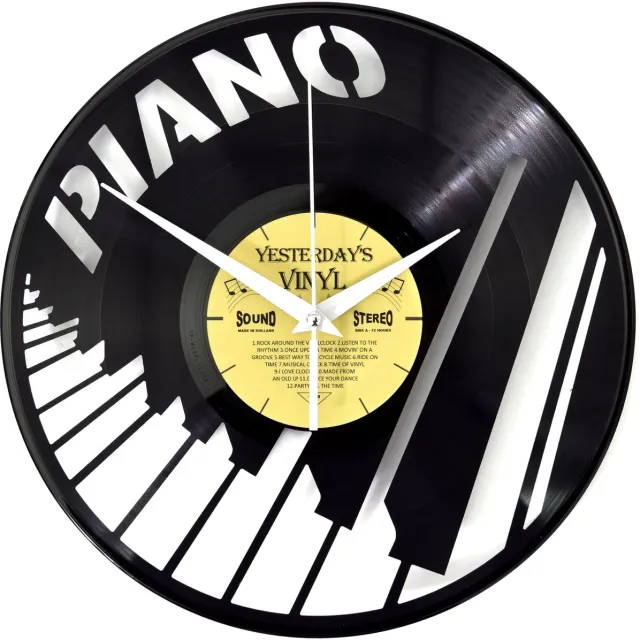 Yesterdays Vinyl Klok Pianotoetsen - 30 cm - Met geschenkverpakking Zwart