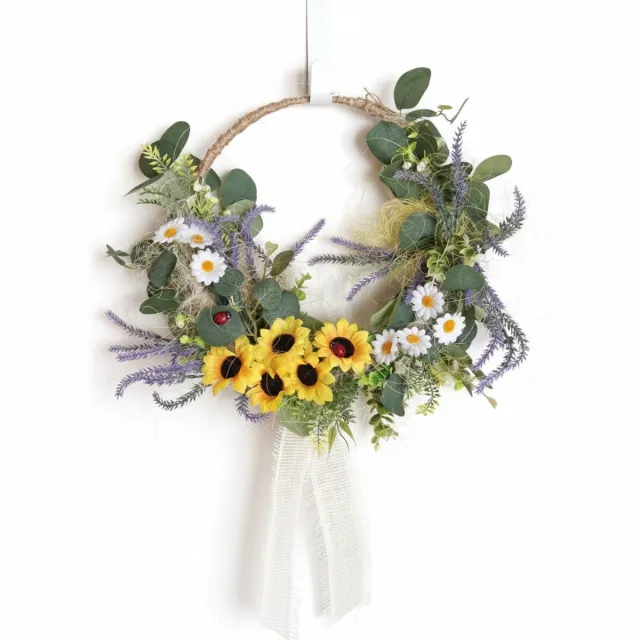 Lana's flowers & gifts Kunstbloemen Krans 30cm – Zijde Bloemen – Cadeau voor Haar, Moeder of Collega – Decoratie voor Huis of Deur Geel