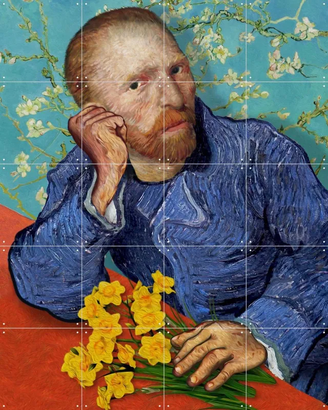 IXXI Vincent with Spring Flowers, Alejandro B. Canoy - 80 x 100 cm - Grote wanddecoratie en posters Mancave, Woonkamer, Bloemen Blauw