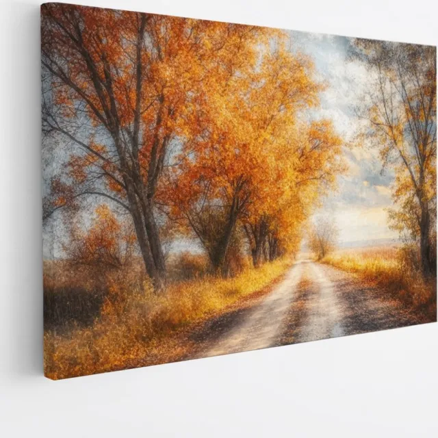 Saammp Canvas Schilderij - Pad Tussen de bomen - Herfstachtig - Landschap - Natuur - 50x40 - Foto op canvas - Wanddecoratie - Muurdecoratie Woonkamer - Slaapkamer decoratie - Canvas Print Multicolor