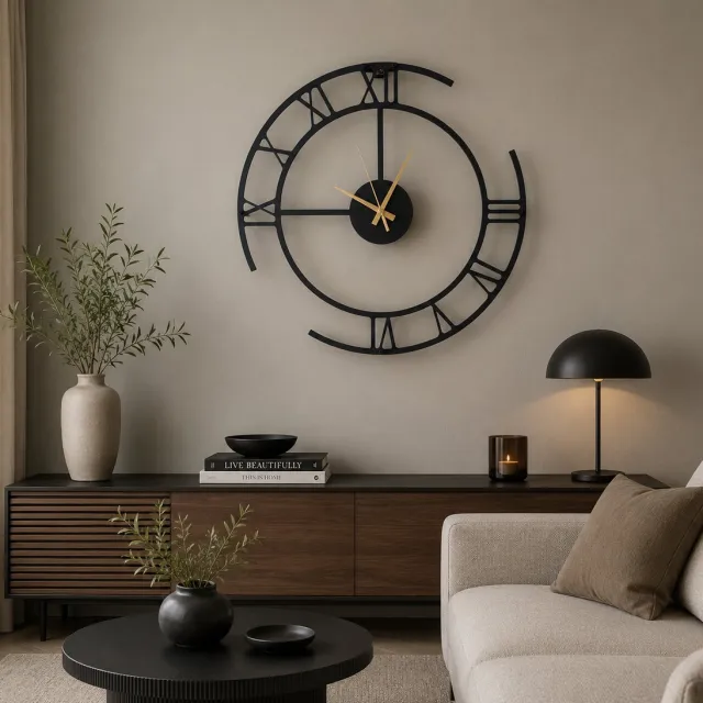 WallArtStore Wandklok Metaal-Wandklok Minimalistisch-Wandklok Modern-Stil Uurwerk-Staal-70cm-Design Wandklok-Gepoedercoat zwart