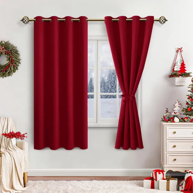 Unyqoos ® Stijlvolle Verduisteringsgordijnen Met Isolerende Eigenschappen Voor Slaap- En Woonkamers In Rijke Rode Tint 175 x 140 cm (h x b) rood