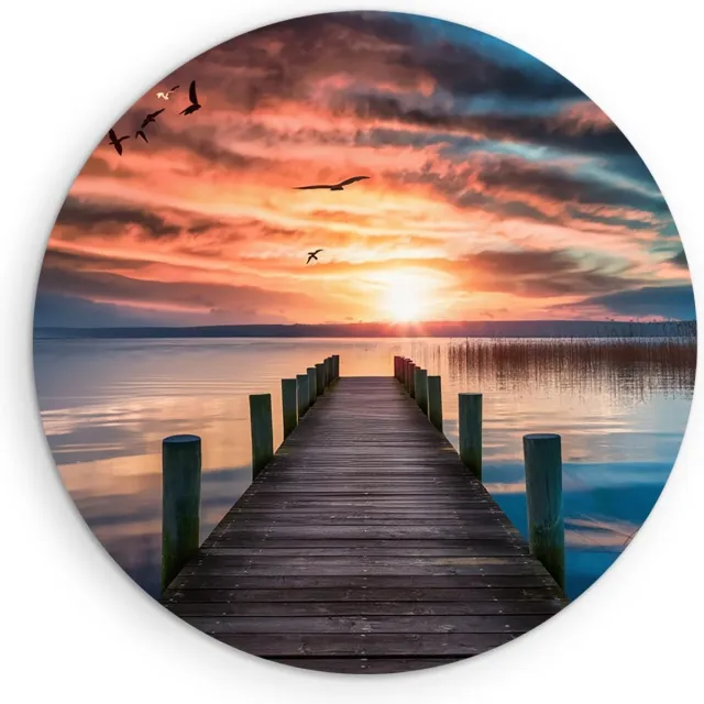 Saammp Forex Muurcirkel - Steiger met vogels - Landschap - Natuur - Ø 70 - Wandcirkel - Wanddecoratie Cirkel - Muurdecoratie Woonkamer - Slaapkamer decoratie - Rond Schilderij