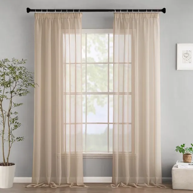 Ibenzoa Transparante Vitrage Gordijnen Set met Modern Design voor Woonkamer en Slaapkamer, 140 x 245 cm, Beige