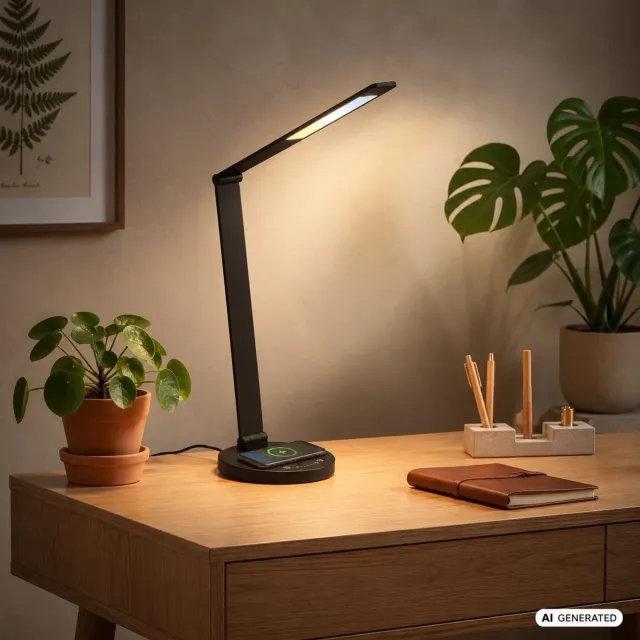 Briloner Cuma – Bureaulamp led – met inductief oplaadstation - CCT tafellamp – dimbaar tafellampje met touchbediening – h.: 44cm – zwart