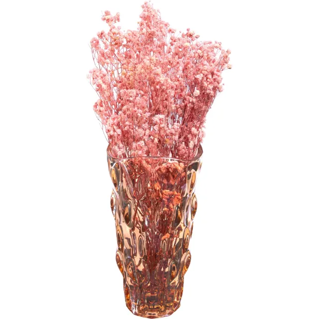 QUVIO Glazen vaas organisch design - Bloemenvaas - Siervaas - Voor droogbloemen - Woondecoratie - Geribbeld glas - Bruin