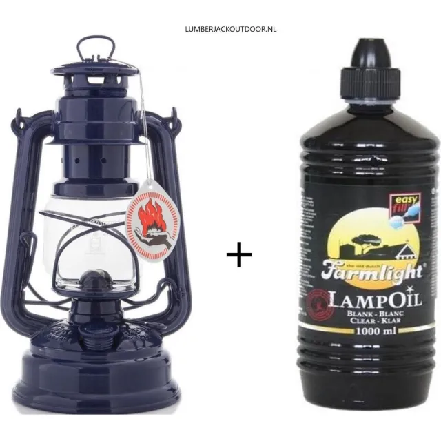 Feuerhand 276 Olielamp / Stormlamp / Stormlantaarn Kobalt Blauw + 1 Liter Farmlight lampolie