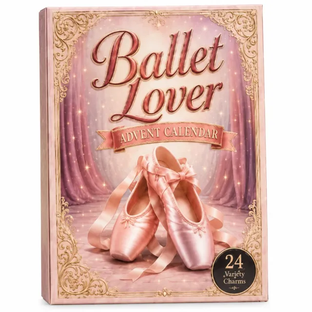 SWGOTA Adventskalender met balletthema en 24 decoratieve hangers, roze en goudkleurige verpakking, 26 x 18 x 3 cm