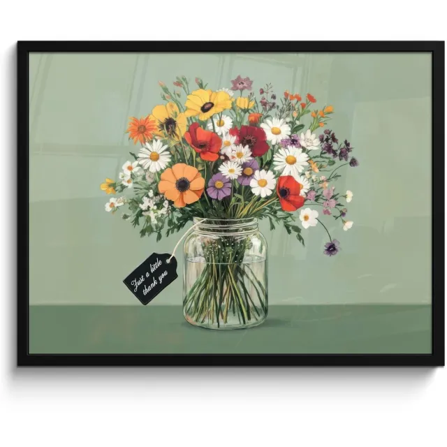 FrameYourWall Poster in lijst - Fotolijst 70x50 cm - Posters - Bloemen - Vaas - Kaartje - Posterlijst zwart - Decoratie - Wanddecoratie woonkamer - Muurdecoratie slaapkamer Boeket - Kaartje