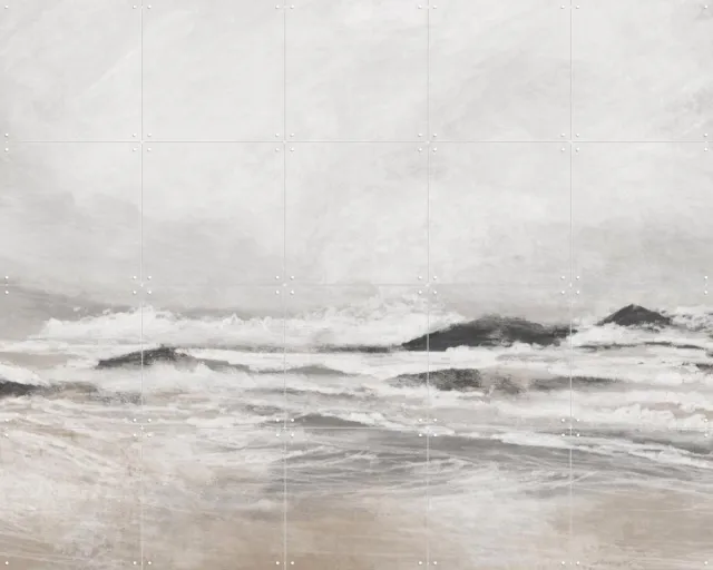 IXXI September Coast, Dan Hobday & Various - 100 x 80 cm - Grote wanddecoratie en posters - Realisme, Aquarel, Abstract, Impressionisme, Strandhuis Zwart / Beige / Grijs / Wit