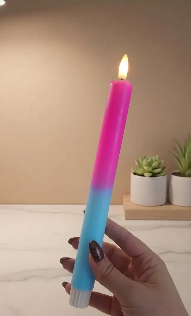 Posh Candle Lab LED Dinerkaars - Dipdye fel roze & blauw - Met Timer - Set van 2 stuks - Inclusief Batterij