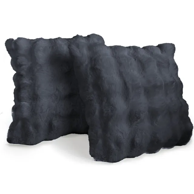 Eleganzzz Sierkussens Bubble Pom Pom Rabbit Fur - Dark Grey - Sierkussens 50x50cm - Set van 2 Kussens Taupe Grey