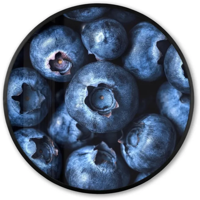 FrameYourWall Poster in lijst Rond - Fotolijst 80x80 cm - Posters - Bessen - Blauw - Fruit - Ronde posterlijst zwart - Decoratie - Wanddecoratie woonkamer - Muurdecoratie slaapkamer