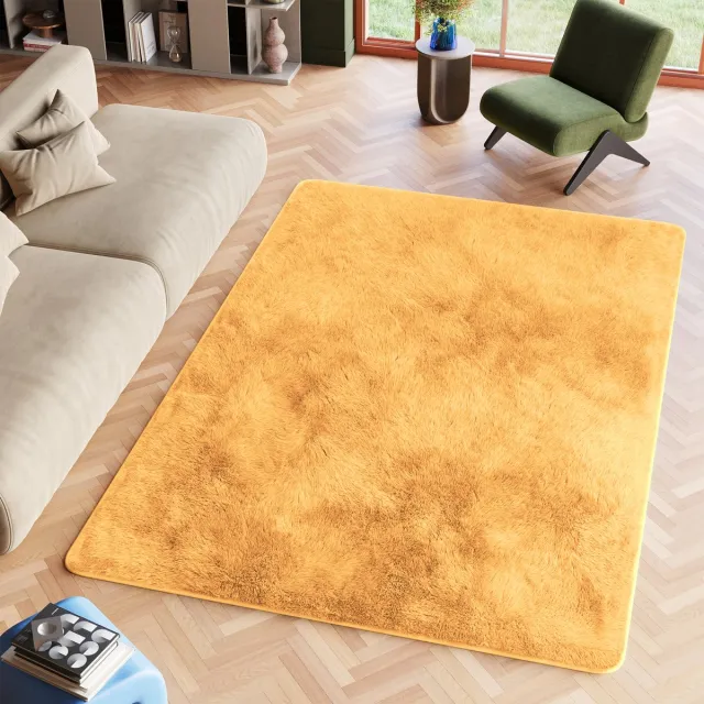 Tapiso Silk Vloerkleed Mosterd Hoogpolig Woonkamer Slaapkamer Tapijt Maat- 140x200