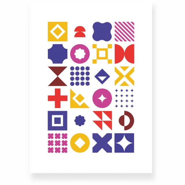 Yisual Poster 50x70 cm - Geometrische Vormen - Blauw - Geel - Rood - Abstract - Vintage - Muurdecoratie - Wanddecoratie