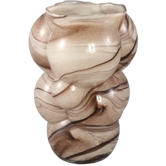 PTMD Arenda Cream Solid Glass Vase Marble Finsh Bulbs Bruin