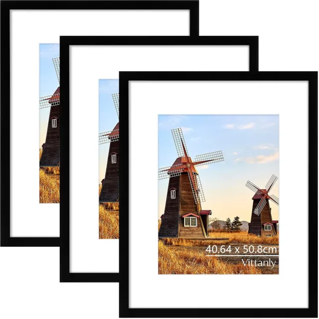 Vittanly Fotolijst - Modern - Fotomaat - 40x50/27x35cm fotomaat met passe - partout - Set van 3 - Zwart - Fotokader Zwart Set van 3