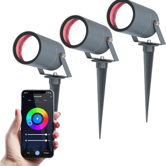 HOFTRONIC SMART Homeylux® 3x Smart WiFi Prikspot Spikey aluminium antraciet RGBWW IP65
