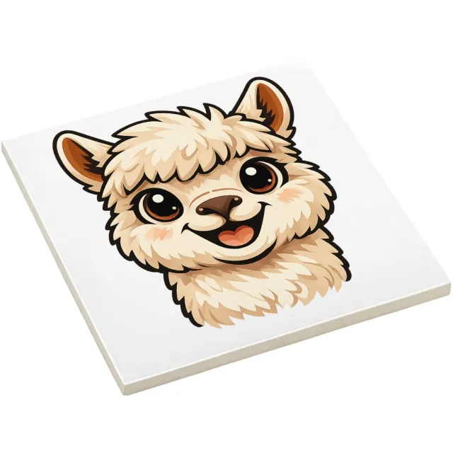 Mr Cadeautjes Fototegel Een vrolijke alpaca met grote, nieuwsgierige ogen en een bre - 15 x 15 cm, keramiek - keuken, badkamer, decoratie | cadeau wit