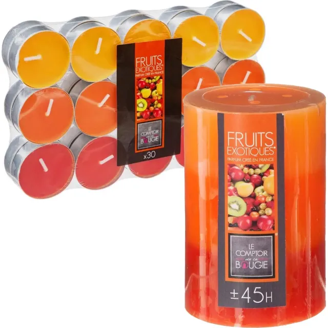 Atmosphera Geurkaarsen set - 1x stompkaars en 30x theelichtjes - Tropisch fruit Oranje