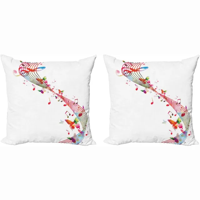 ABAKUHAUS Muziek Sierkussenhoes Set van 2, Kleurrijke Anmerkungen Vlinder, Modern Accent Dubbelzijdige Digitale Print, 50x50, Meerkleurig