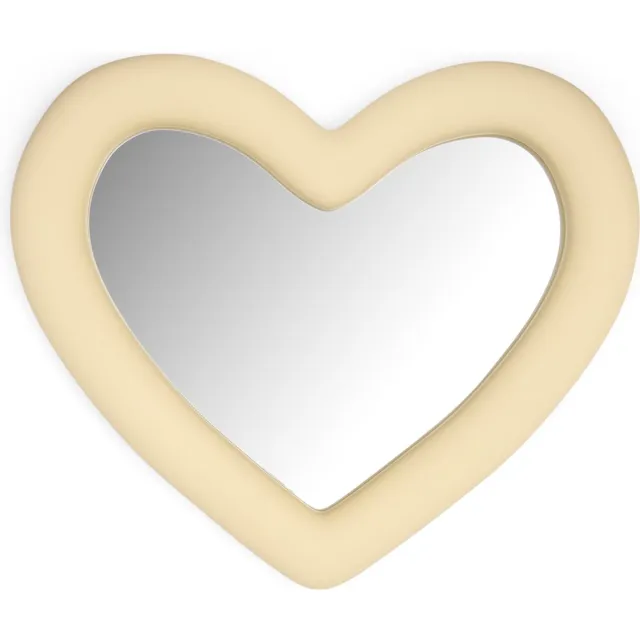 Riviera Maison Decoratieve spiegel hartje Beige - Heart Wandspiegel - Hars, Glas - (LxBxH) 35x5x30 Flax