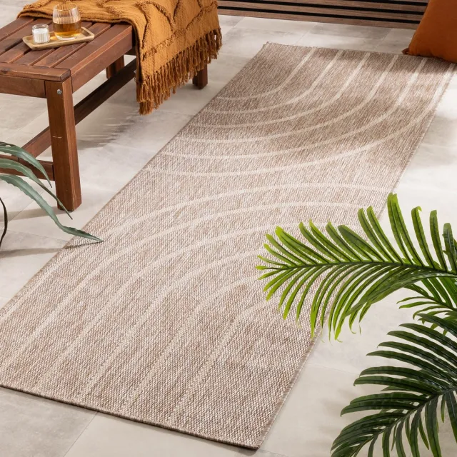 Fraai In- & Outdoor loper - Sierra Curves Beige/Creme - 80x200cm Crème