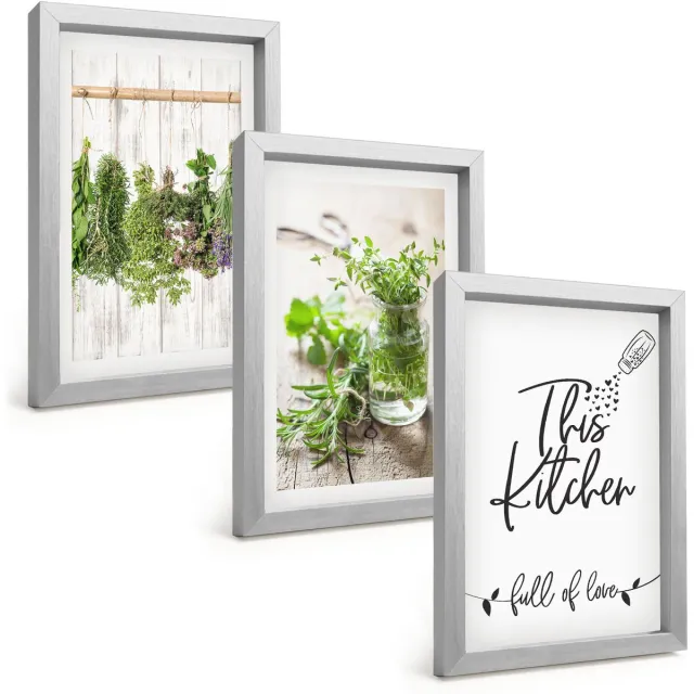 TULUP 4-Delige Schilderij Set - Keukenmotief Inscriptie Gedroogde kruiden - 20 x 30 cm - Stijlvolle Muurdecoratie - Slaapkamer - Woonkamer Decoratie Zilveren lijst