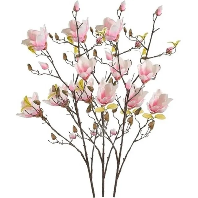 Bellatio Flowers & Plants Kunstbloem - 3x - Magnolia - op tak - 105 cm - roze - sierbloemen - decoratie