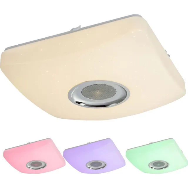 Globo Lighting Plafondlamp opaal woonkamerlamp dimbaar nachtlampje, RGB LED afstandsbediening Bluetooth speaker app, 1x LED 18W 1120lm 3000-6000K, LxBxH 37x37x8,5cm Wit