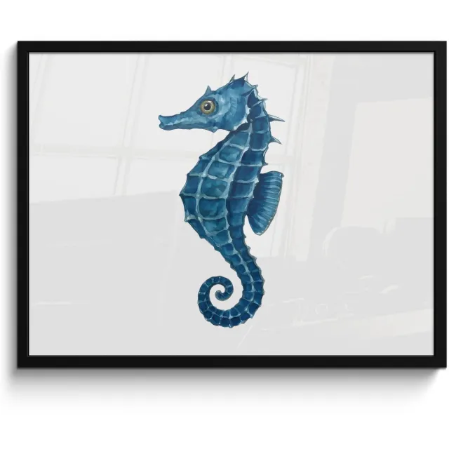 FrameYourWall Poster in lijst - Fotolijst 70x50 cm - Posters - Zeepaardje - Staart - Blauw - Posterlijst zwart - Decoratie - Wanddecoratie woonkamer - Muurdecoratie slaapkamer