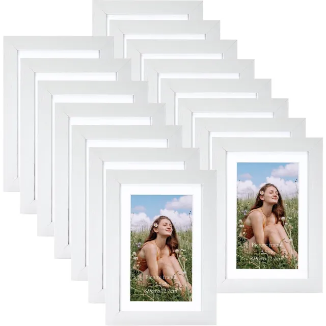 Famanu Set van 15 fotolijsten zonder doos, 10 x 15 cm, met karton van 9 x 13 cm, geschikt voor wand- of tafelplaatsing in wit, perfect voor het tentoonstellen van je favoriete herinneringen