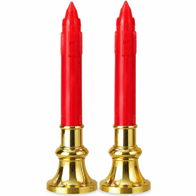 SWGOTA led kaarsen, 2 stuks van 13 cm, rode behuizing en rood licht, vlamvormige top en goudkleurige voet, op blisterkaart
