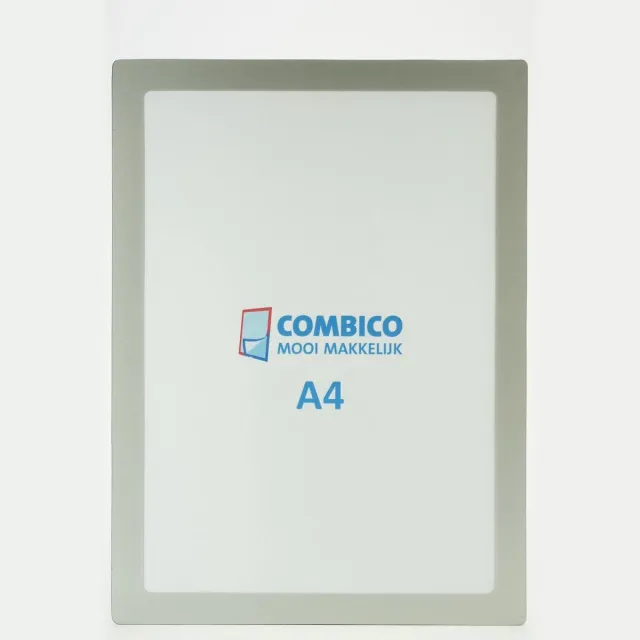 Infoframe by Combico Infoframe A4 Zilvergrijs met plakstrips - Magnetische Wissellijst voor wanden en deuren - Informatielijst - Magneetdisplay - Fotolijst - Magneetlijst- Milieubewuste productie