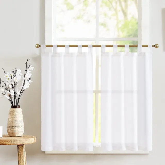 Unyqoos Charmante Semi-Transparante Linnenlook Keukengordijnen voor Landelijke Sfeer in Huis of Caravan wit