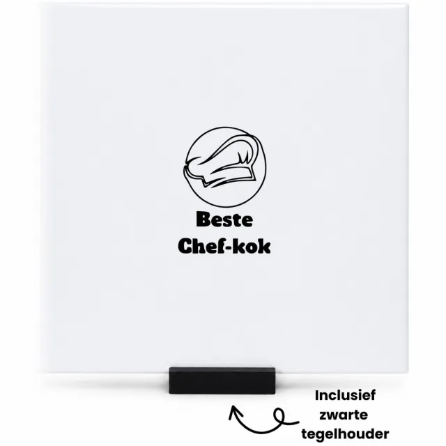 Hacebo Chefkok tegeltje met tegelhouder - Kok - Chef - tegeltjes met tekst - koken - cadeau - verjaardag - bakken - spreuktegels - 15x15 CM Wit