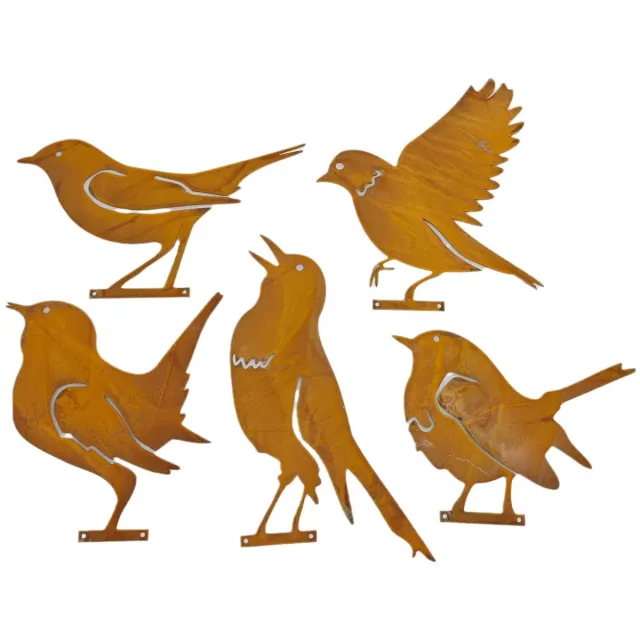 Daity 5-delige set - Vogelornamenten - vogelwanddecoratie voor buiten - metalen vogeldecoratie voor terras - metalen vogelbeeldje - tuinsculpturen en terraskunst - decoratie voor buitenhekken - landelijke tuindecoratie Bruin