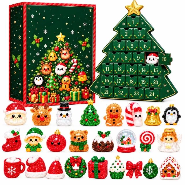 Bobypet Adventskalender 2026 - Squishy Kerst Adventskalender - 24 Dagen Aftelkalender met Mini Figuurtjes - Stressverlichting Speelgoed - Kerstdecoratie voor Bureau en Thuis Rood