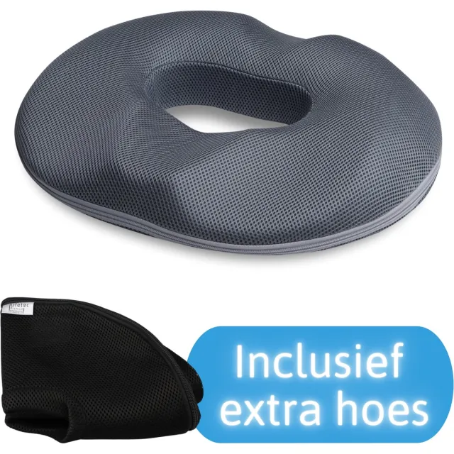 Lifetec Premium ® Ringkussen Bamboe - Aambeien Zitring - Donut Kussen - Stuitkussen - Orthopedisch Traagschuim Zitkussen Grijs