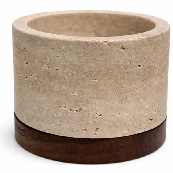 Mooisa Travertine kaarshouder M Ø9,5x6,5cm incl. hout plateau - MOOISA Travertine beige
