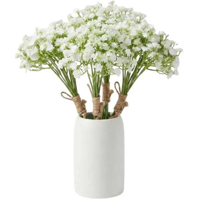 Bellatio Design Kunstbloemen boeket Gipskruid - 4x - 33 cm - wit - kunst zijdebloemen - Gypsophila