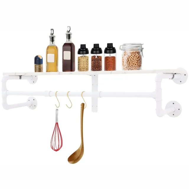 Happiq Wandgemonteerde Kapstok met Houten Plank – Zijkant Ophanging met 3 Haken en 4 Bevestigingspunten voor Gang, Keuken en Slaapkamer – Wit