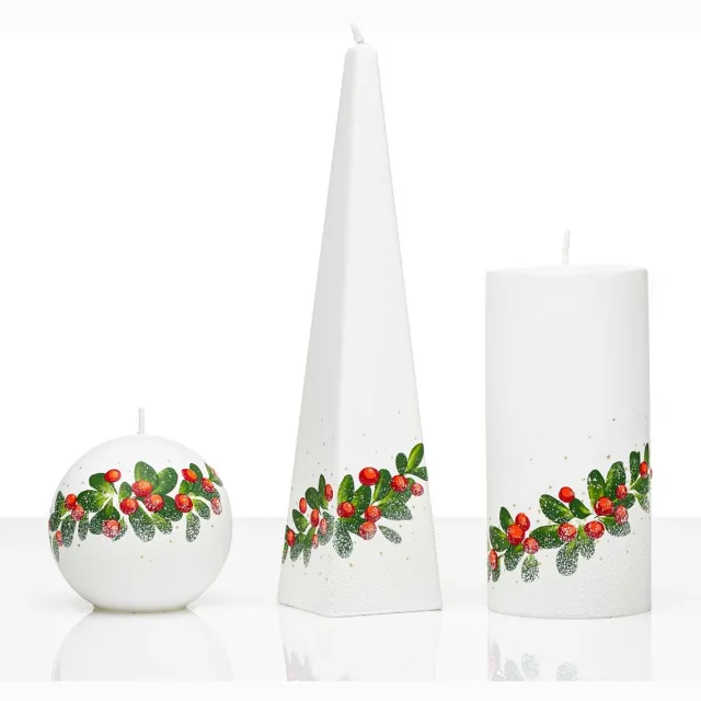 Jakelis Kaarsen Set - Handgeschilderd - Hulst - kerst - kaars - kerstverlichting Wit