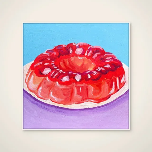 HelloWalls Akoestisch schilderij - 80 x 80 cm - Vibrant Jello Mold van Pauline Wegman | Key and Sea Creative - Abstracte wanddecoratie - wit textielframe Meerkleurig