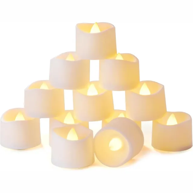 Tovbmup LED-theelichtjes - 12 stuks - LED-kaarsen - Op batterijen - 6 uur aan - 18 uur uit - 3,3 x 3,8 cm - Kunststof wit